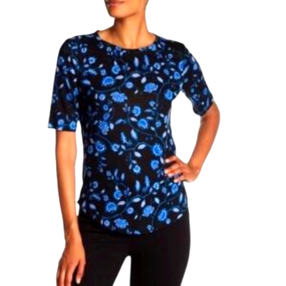 Rebecca Taylor Black Floral Linen Tee Size S